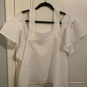 White Peek-A-Boo Shoulder Blouse NOUL